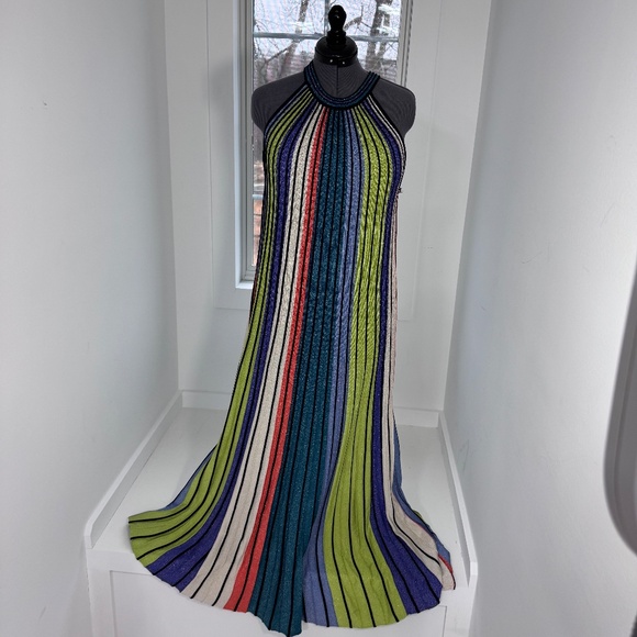 Genuine Vintage Missoni Metallic Lurex Long Halter Neck pleated gown - Picture 2 of 6
